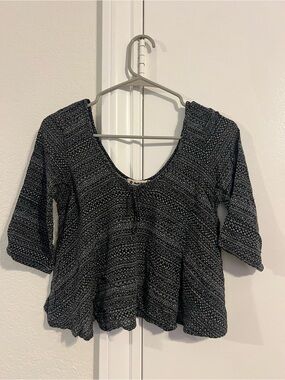 Black Printed Scoop Neck Women's Peasant Tunic